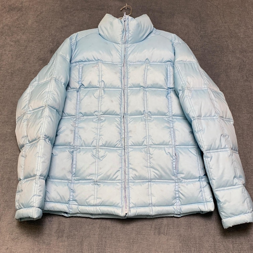 Kazhumi Sports Puffer Jacket Womens Medium Light Blue Full Zip Nylon Mock Neck